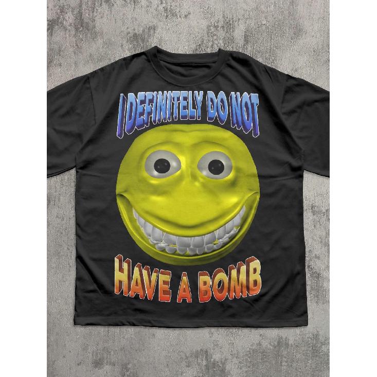 Funny "I Definitely Do Not Have a Bomb" Graphic T-Shirt - Sarcastic Humor Tee with Cartoon Face Design, Soft Breathable Fabric, Regular Fit Casual