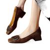 French small leather shoes women's flat bottom square head shallow mouth single shoes 2025 new spring and autumn one-pedal retro leather beanie shoes