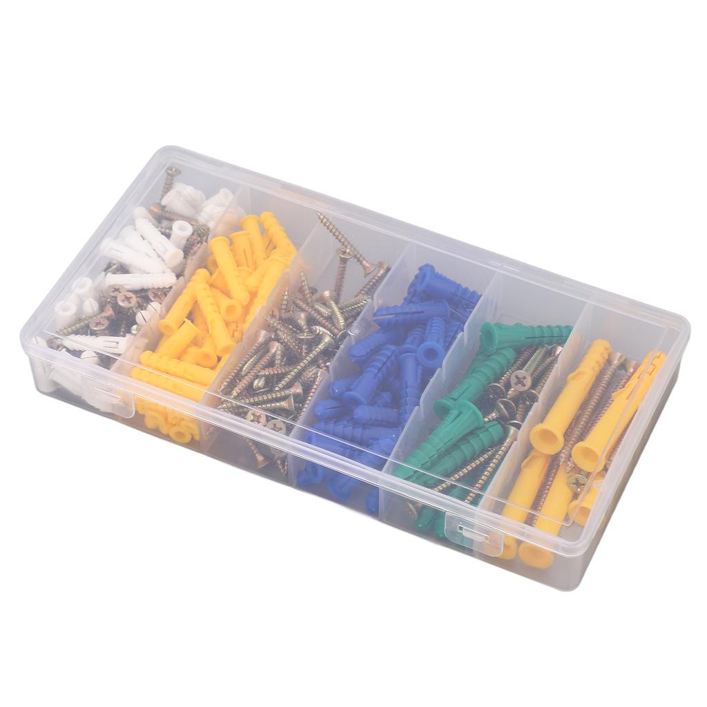 232 Stück Selbstschneidende Schraube Flachkreuzkopf Kohlenstoffstahl 5 Typen Befestigungselement-Set-Kit mit Kunststoffdübel
