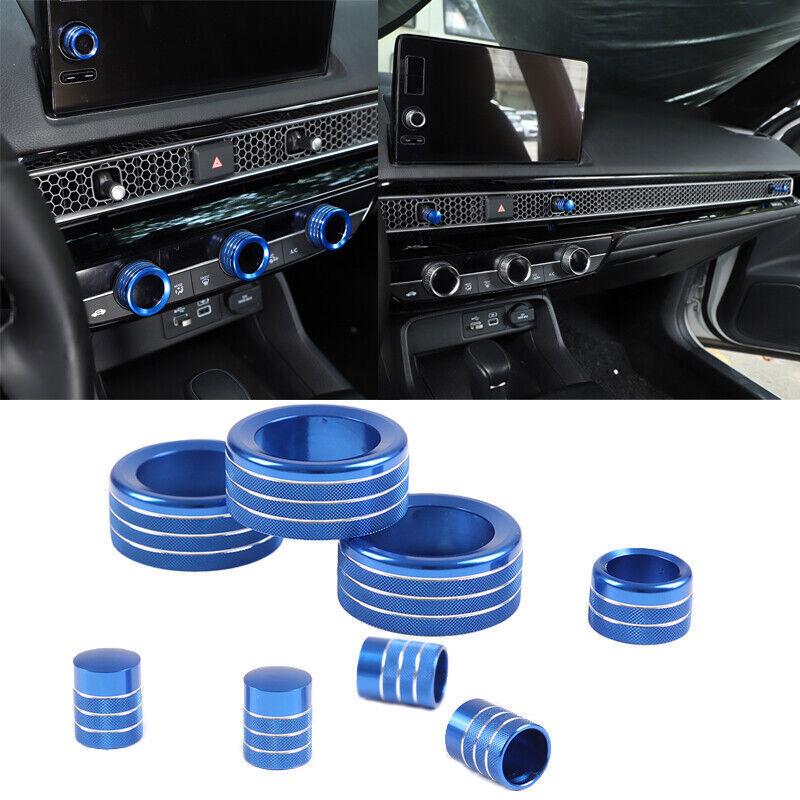 Blue Car Dashboard Console Knob Red Trim Cover 8pcs For Honda Civic