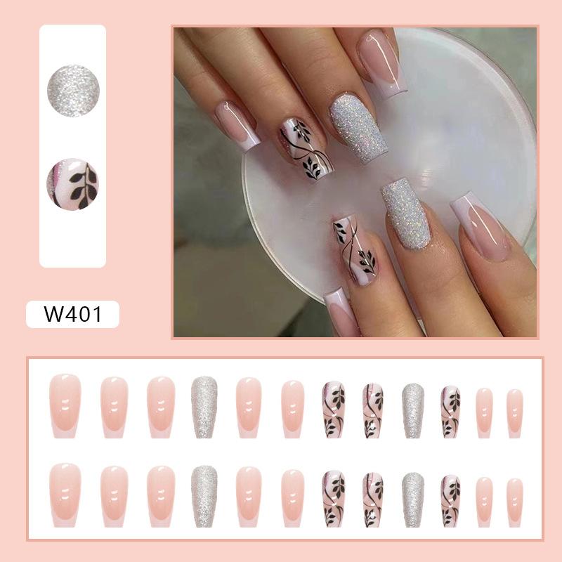 

Explosive solid color French black silhouette medium and long ballet nail European and American ins style wearable manicure nails