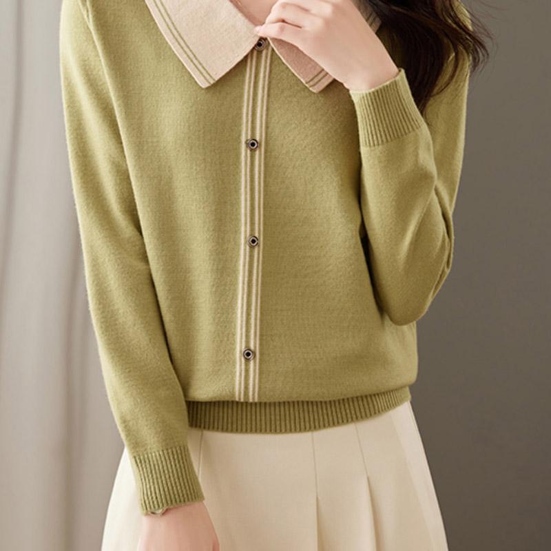 Women Sweaters Pullovers 2025 Autumn Winter Long Sleeve Doll Collar Casual Knitted Sweater Women Tops Pullover JJ105
