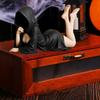 Gothic Bookshelf Sculpture Sexy Black Robe Female Figure Resin Spooky Woman Figurine for Halloween Desktop Decoration