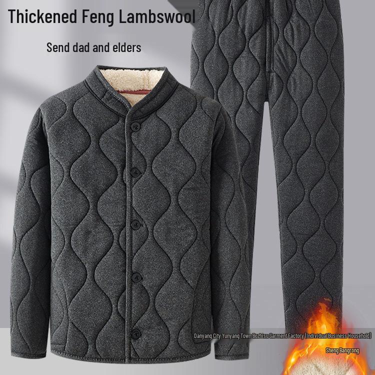Warm Men's Winter Jacket & Pants Set with Lambswool Lining for Dad/Elderly