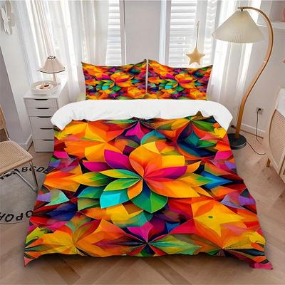 3pcs Floral Kaleidoscope Soft and Comfortable Breathability, Bedding Set, Machine Washable, Suitable for All Seasons142