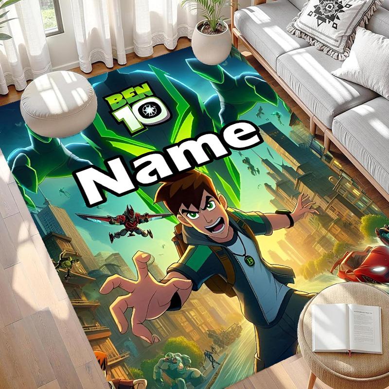 Custom Name Personalized Ben 10 Cartoon Print Carpet, Versatile Home Decor Rug, for Playroom, Apartment, Balcony, Entryway, Hallway Gift