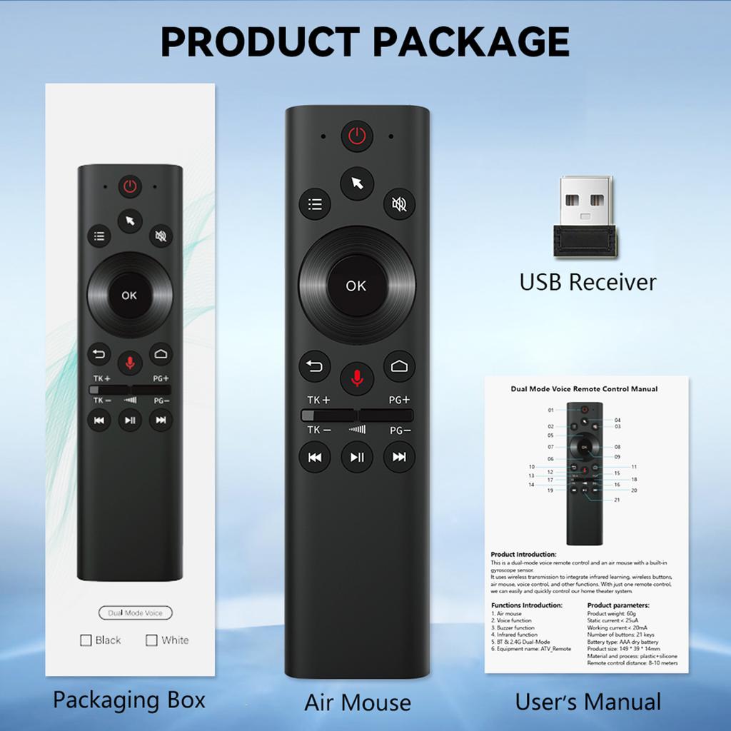 2.4G Bluetooth5.0 Wireless Voice Remote Control IR Learning Air Mouse 6 Axis Gyroscope Replace Air Mouse for PC Projector TV Box