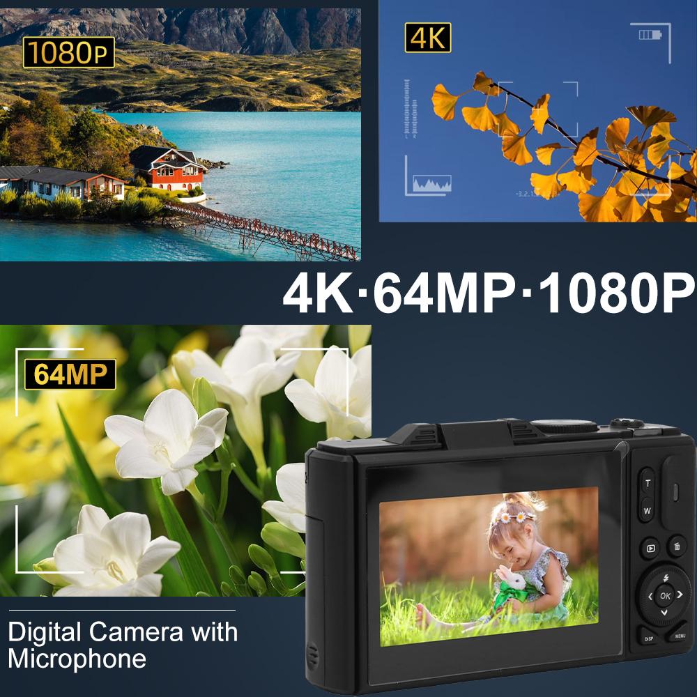 Compact Digital Photography Camera 4K 18X Digital Zoom Vintage Video Recorder YouTube WiFi Webcam 64MP 180° Flip Screen Cameras