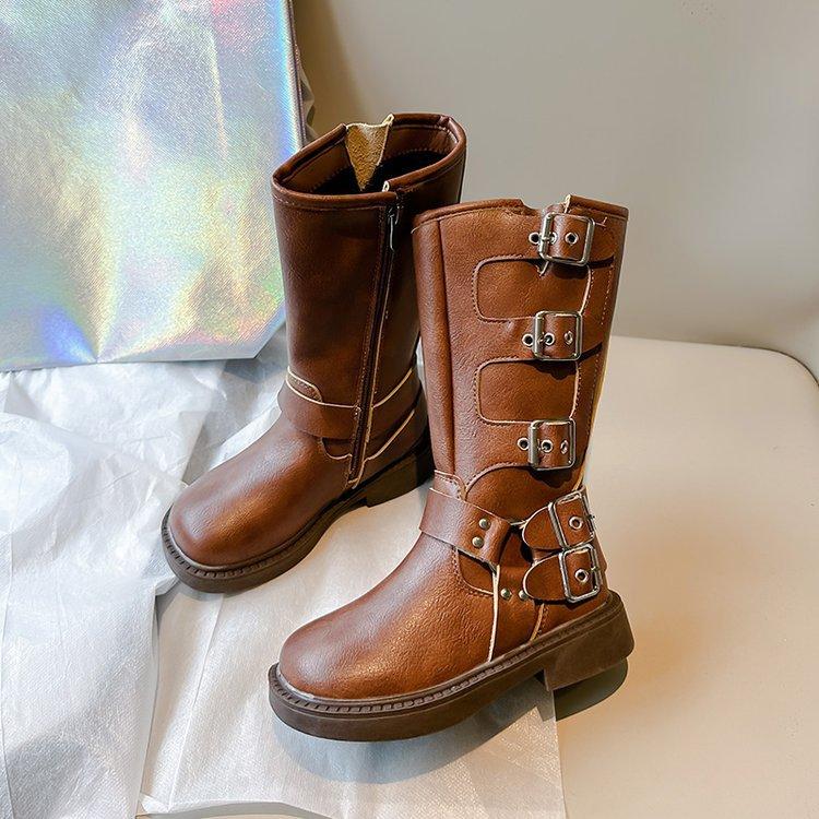 Girls Boots Children's Two Cotton Boots 2025 New Autumn and Winter Princess Girls Maillard Tall Martin Leather Boots