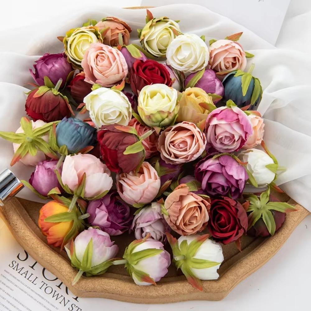 10/20pcs Artificial Flowers Scrapbook Home Room Decor Silk Diy Gifts Candy Box Cake Wedding Outdoor Fake Roses Christmas Wreaths