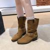 Fashion Small Man Retro Pointed Toe 2025 Women's Mid-Leg Boots Block Heel Booties