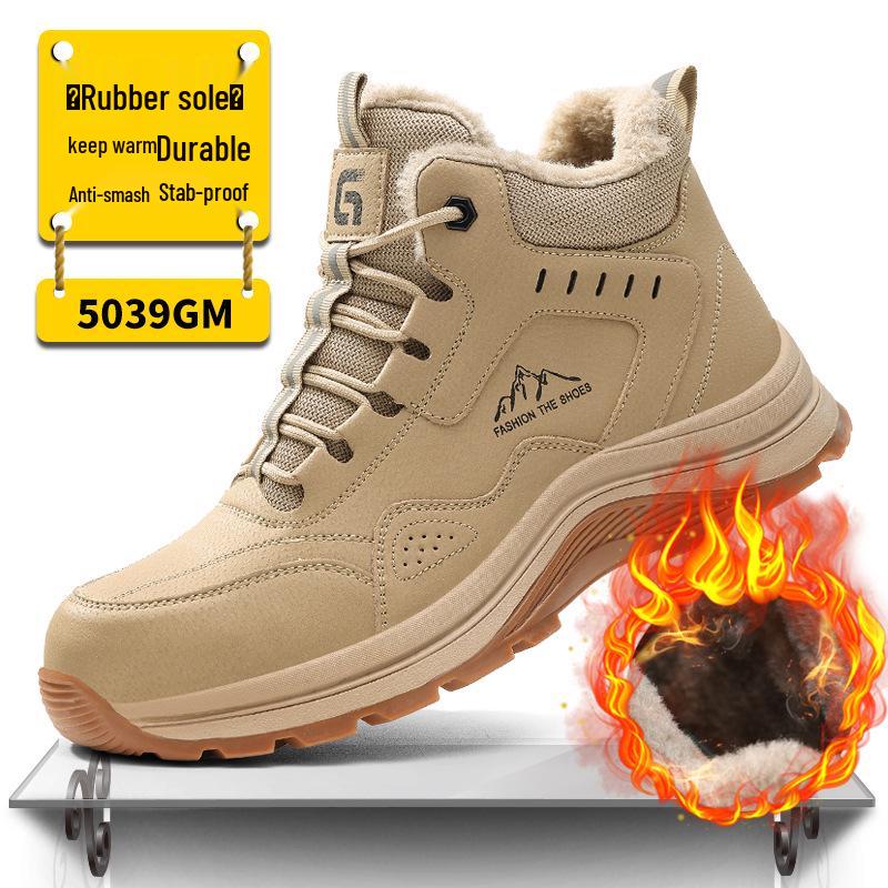 Pánské kotníkové nepromokavé zimní bezpečnostní boty - Odolné proti nárazu, Odolné proti propíchnutí, Podšívka ze sametu a bavlny