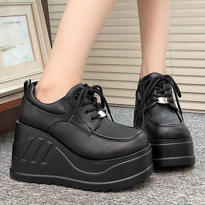 Women Punk Shoes 10 CM Platform Oxfords Simple Design Shoes Fashion Chunky Mary Janes Comfortable Casual Outdoor Lace Up Loafers