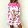 Women's Casual Long Sleeve Neck Dress with Christmas Print for Holiday Party
