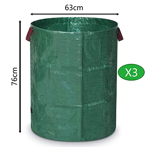 [Grün] Große Kapazität 272L (3 Pack) Garten Eimer/Unkraut Sammelsack, Großer Gartensack, Freistehend, Faltbar, Wiederverwendbar, Wasserdicht Gras Sammel