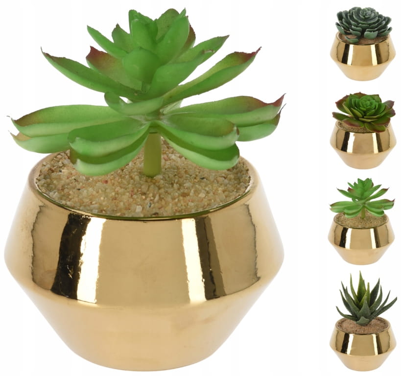 Sztuczna roślina w złotej doniczce 11x13cm Sukulent dekoracyjny