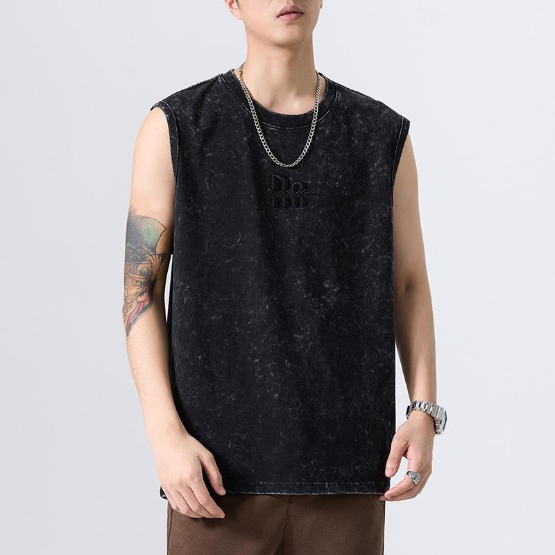 Summer Retro Cotton Vest Men's New American Sleeveless T-shirt Casual Shirt