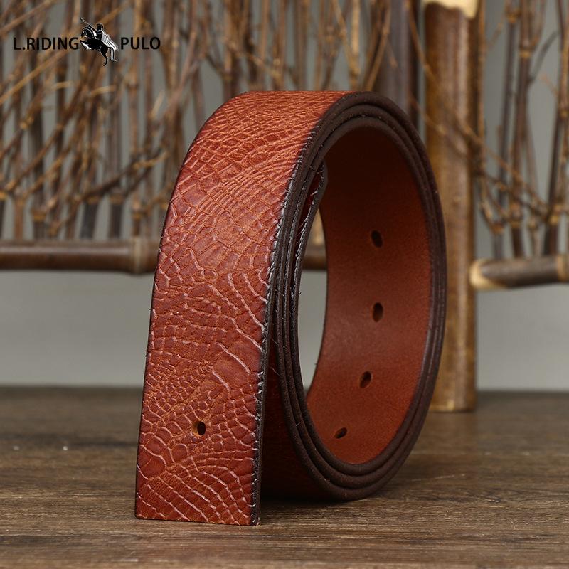 

Мужской кожаный ремень без пряжки с тиснением, верхний слой из чистой коровьей кожи, ремень в стиле ретро-тренд 125cm коричневый