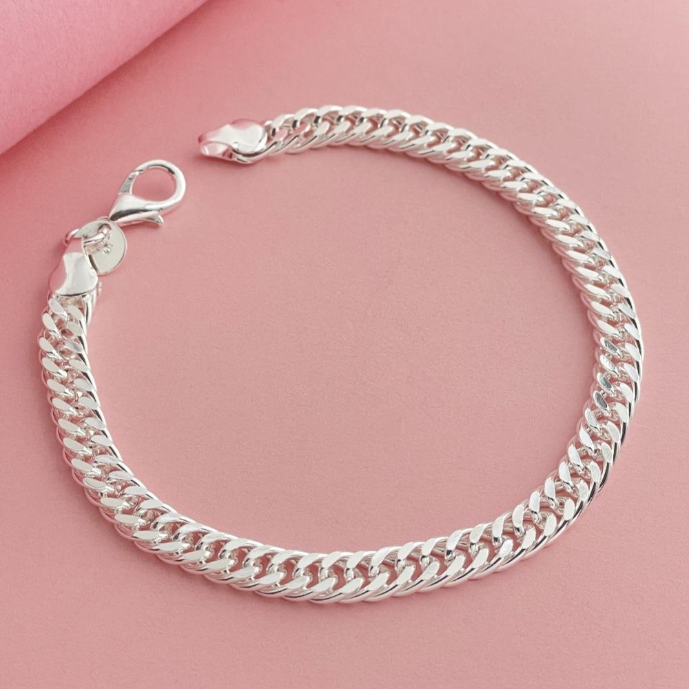 925 Sterling Silver Fashion Daily 6mm Side Double Buckle Bracelet Birthday Anniversary Party Gift