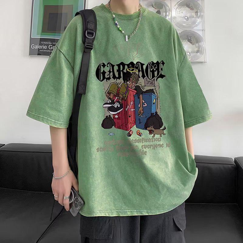 

Мужская летняя футболка из хлопка в стиле ретро West Coast Hip-Hop L зелёный