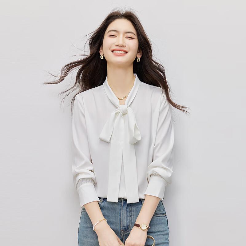 Women's Chiffon Bow-Knot Tie-Neck Long Sleeve Blouse