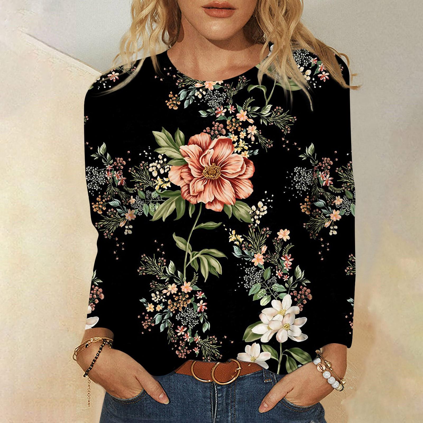 

Женская мода, повседневная блузка с длинным рукавом и круглым вырезом, пуловер с принтом L чёрный