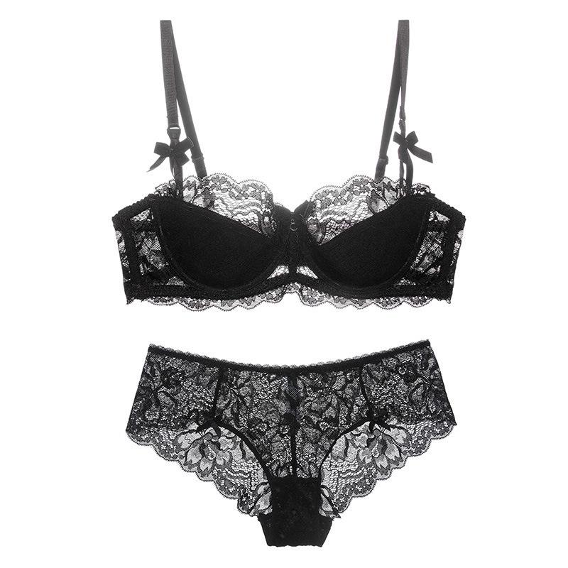 European & American Plus Size Sexy Lace Push-Up Lingerie Set – French Half-Cup Design for a Flattering Look