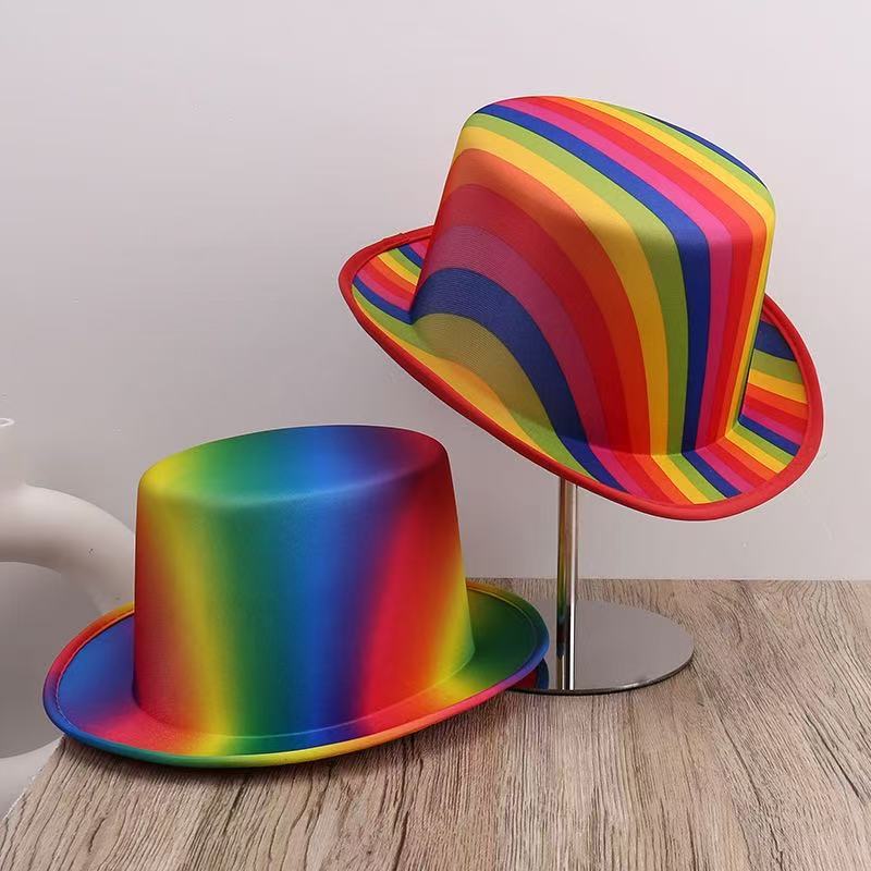 Fashion Rainbow Top Hat Autumn and Winter Hat Big Head Circumference Stage Performance Cos Magician Flat Top Top Top Hat Breathable