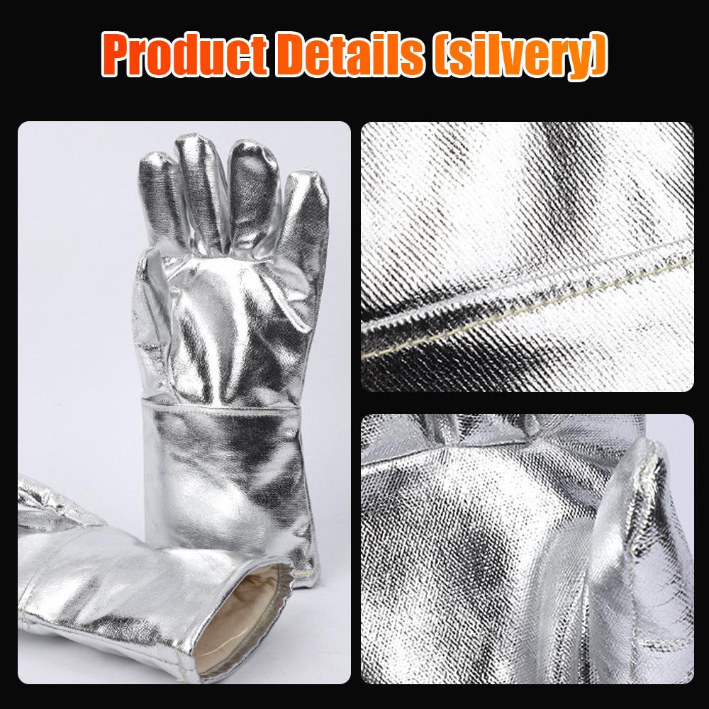Extreme Fireproof and Heat Resistant Gloves Leather Aluminum Foil Anti-scald Gloves for Fireplace Oven Welding High-Temp Work