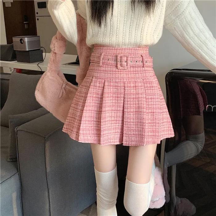 Women's High-Waisted Pleated A-Line Midi Skirt with Belt - Retro Style for All Seasons