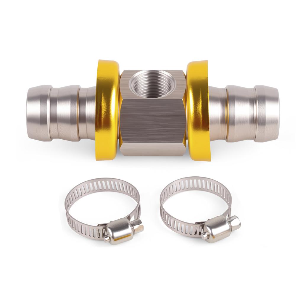 1/2NPT Or 3/8NPT Fuel Line Hose T-Fitting Adapter Fit 1/8-27 NPT Port For Fuel Pressure Gauge Sensor With Hose Clamps