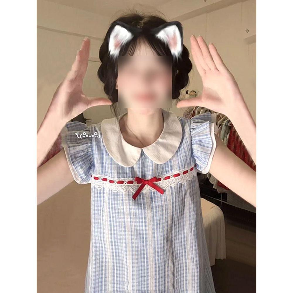Blue plaid small flying sleeve vest dress children's casual summer new small holiday style princess short dress