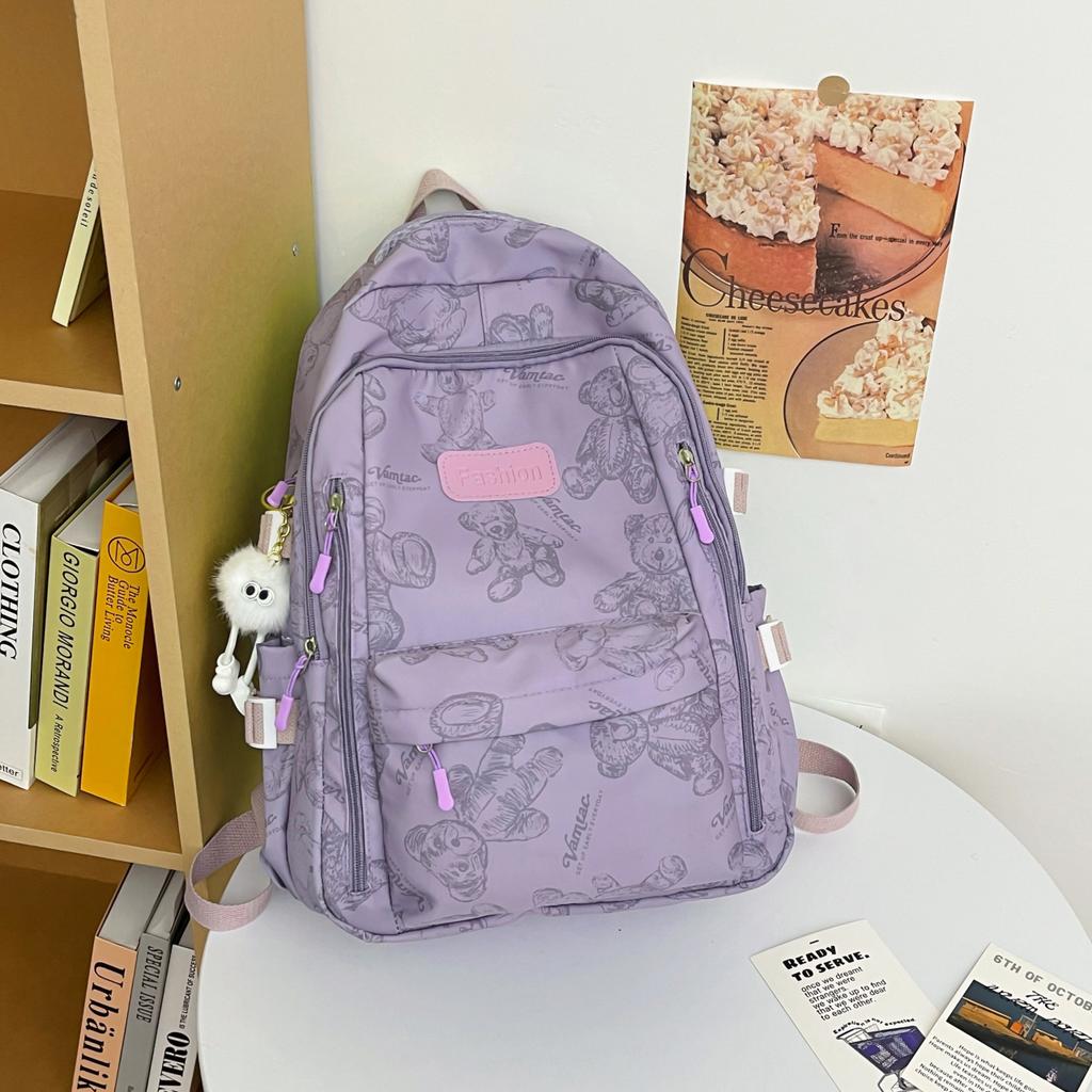 Women's Backpack Schoolbag for Teenage Girls Knapsack Student Bear Pattern Cute Multi-pocket Woman BookBag