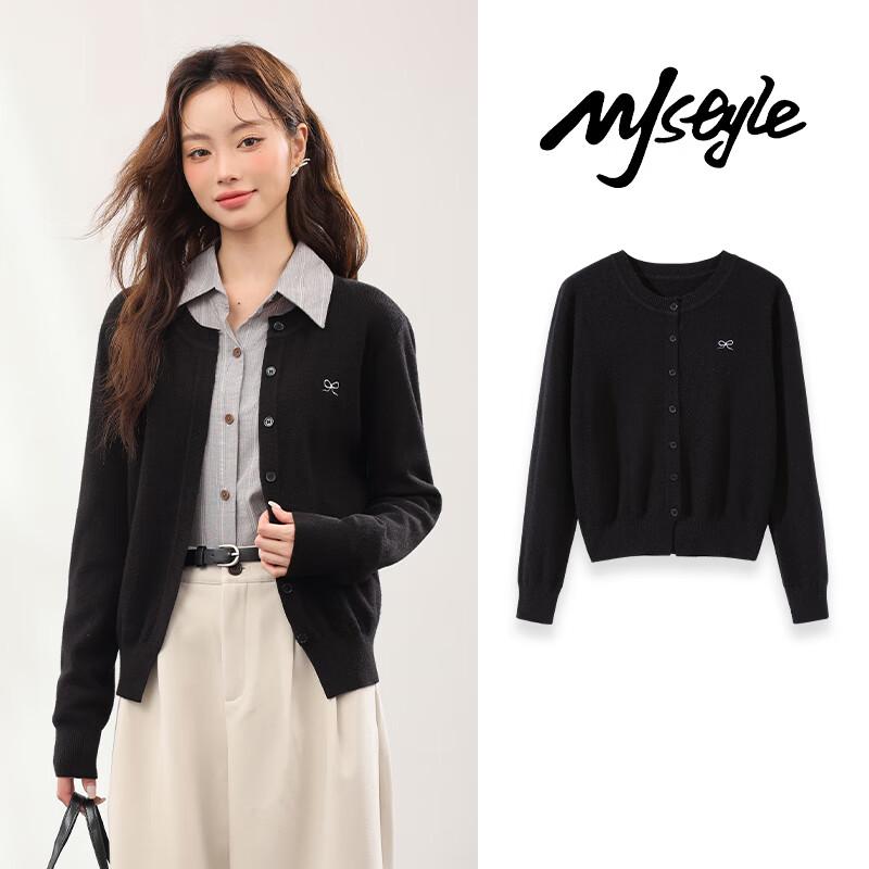 MJ STYLE Women's Bow-Embroidered Knit Cardigan