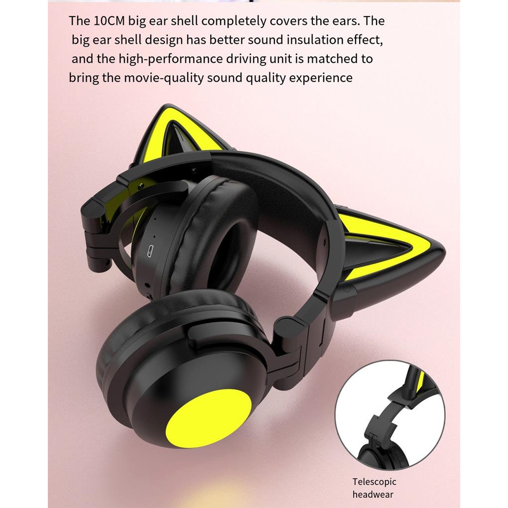 Adorable Cat Ear Wireless Earphone with Microphone Gaming Headphone Noise Cancelling Home Computer Laptop Accessory