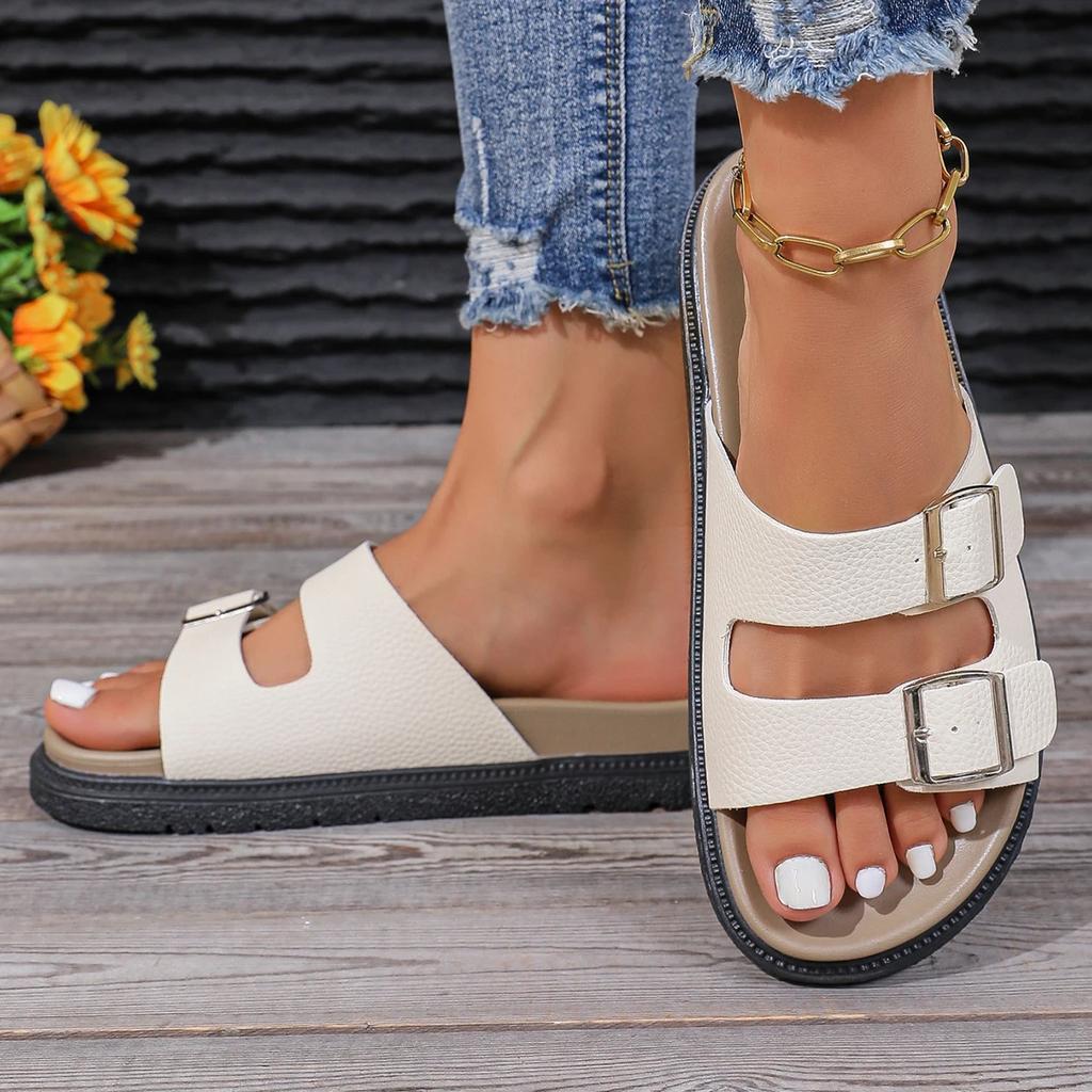 Fashion 2025 New Classic Buckle Strap Slippers Woman Soft Cork Footbed Thong Sandals Ladies Brand Design Comfort Beach Flip Flop Shoes