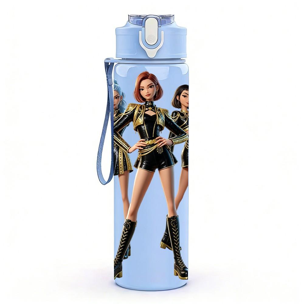 1PC Three Female Band Character Print 750ml Color Plastic Sports Water Bottle Leakproof Flip Straw Lid For Sports Office Home Use