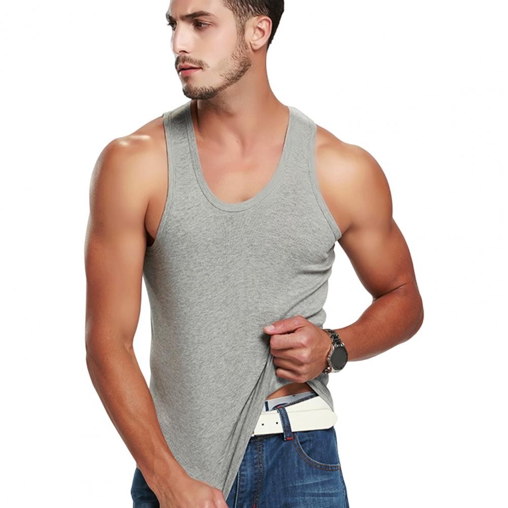 

Summer Men Sport Vest Sleeveless O Neck Single Color Quick Dry Elastic Good Breathability Pullover Basketball Gym Workout Tank To M сірий