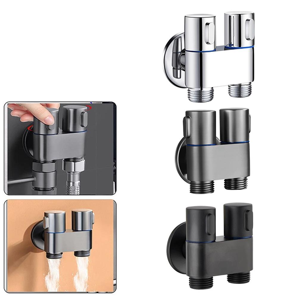 

Bathroom Double Outlet Angle Valve Wall-Mounted Toilet Inlet Valve Washing Machine Faucet Water Stop Quick Opening Angle Valve Gray