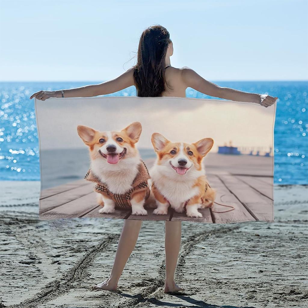 Cats Corgis Dogs Beach Sunglasses Beach Towel, Cute Pets Oversized Quick Dry, Sand Free Lightweight Travel Pool Mat