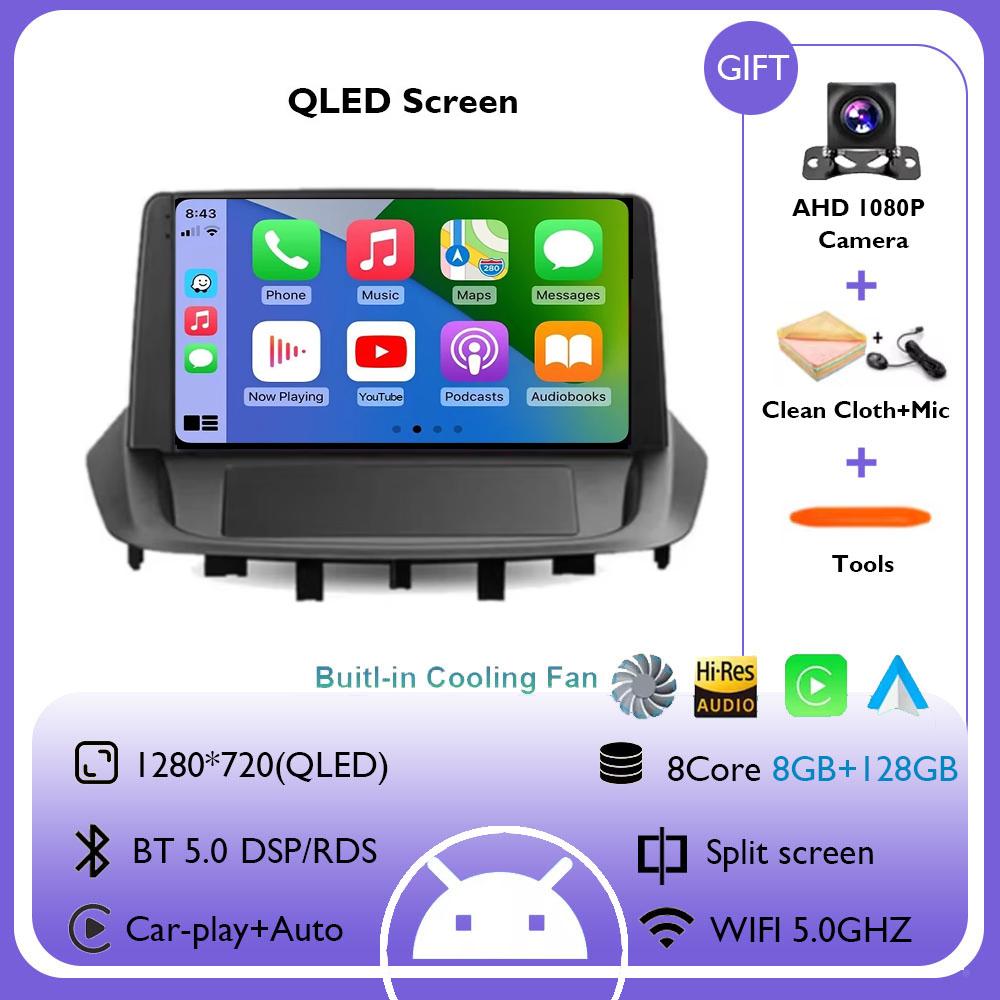 9" For Renault Fluence 1 2009 - 2017 Android 14 Carplay Car Radio Navigation Multimedia GPS Player Stereo WiFi+4G BT 360 Camera