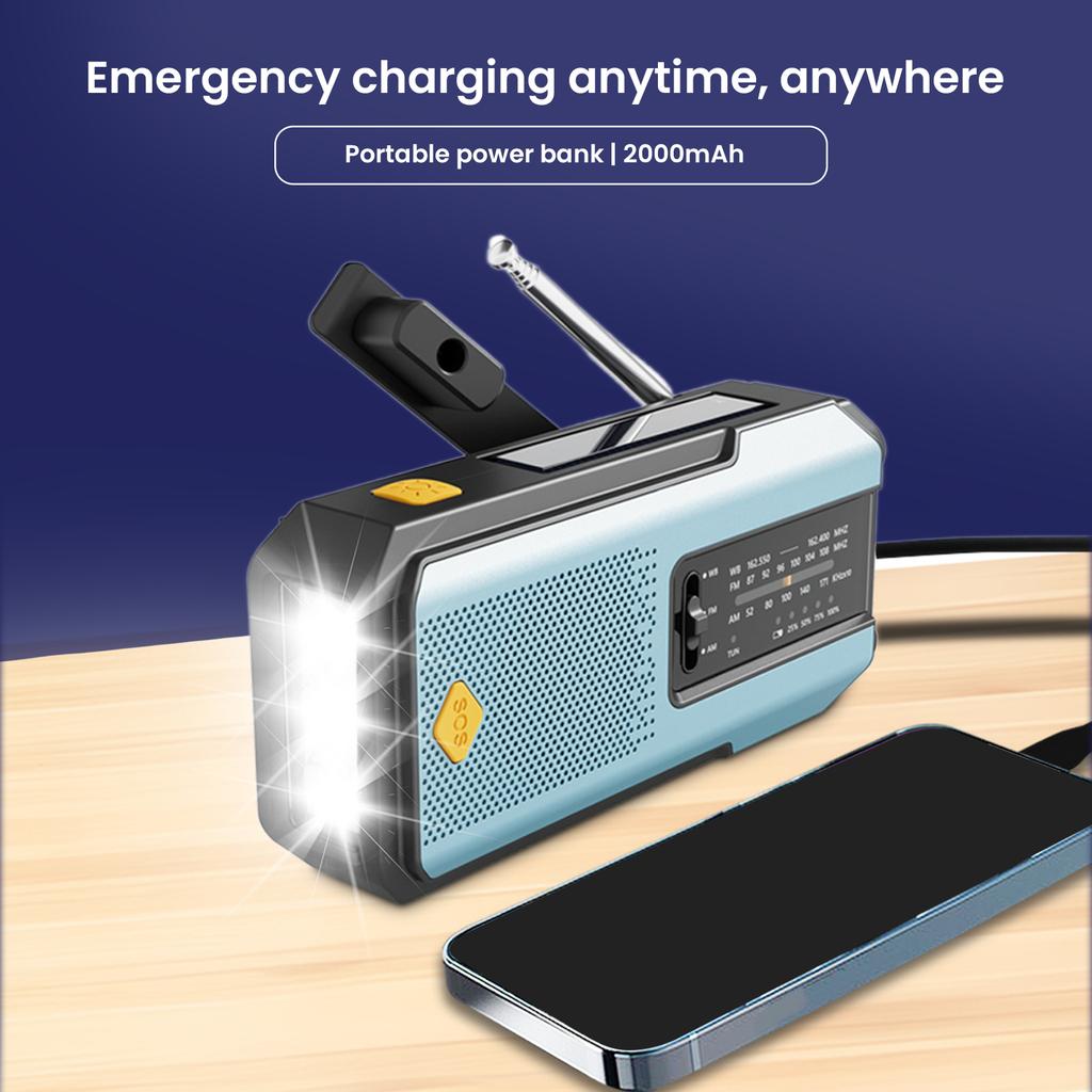 Hand Crank Emergency Radio Solar Powered Radio with SOS Alarm LED Flashlight Phone Charger for Outdoor Camping and Emergency