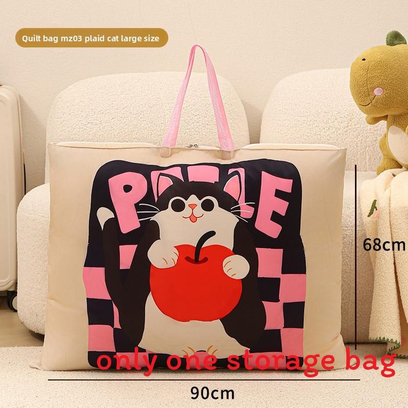 Cartoon Cat Plush Cotton Comforter Storage Bag For Travel And Bedroom Organization