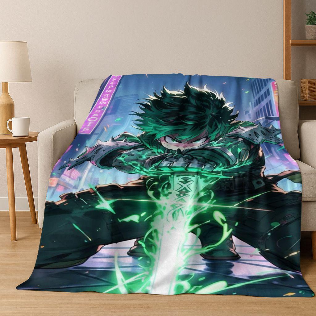 Anime My Hero Academia Deku Katsuki Cartoon Flannel Blanket,Cozy Soft Throw Blanket for Home Bedroom Bed Sofa Picnic Cover Kids