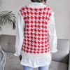 V-neck Checkered Knitted Vest Women Sweater Casual Loose Commute Simple Base Shirt Autumn and Winter