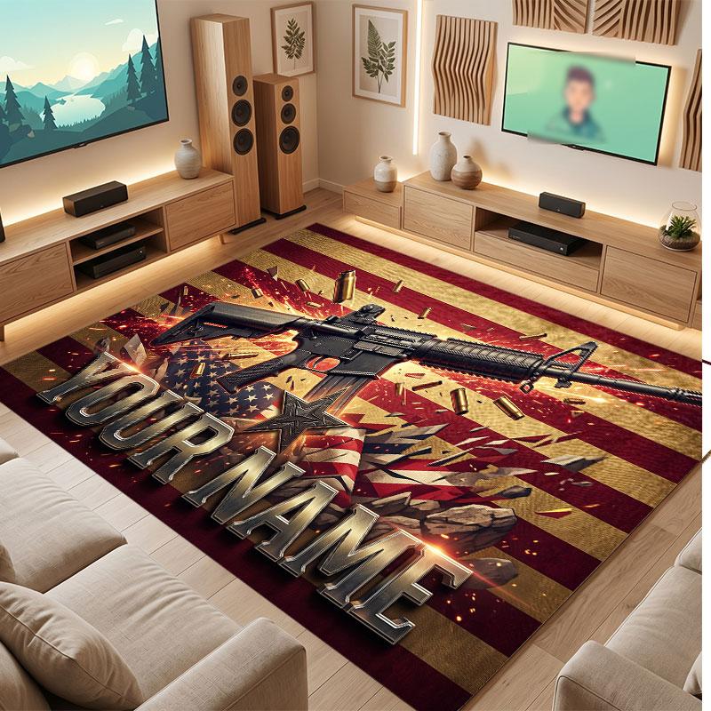 American Patriotic Theme Crystal Velvet Floor Rug Personalized Custom Name Text Warm Carpet Home Decoration