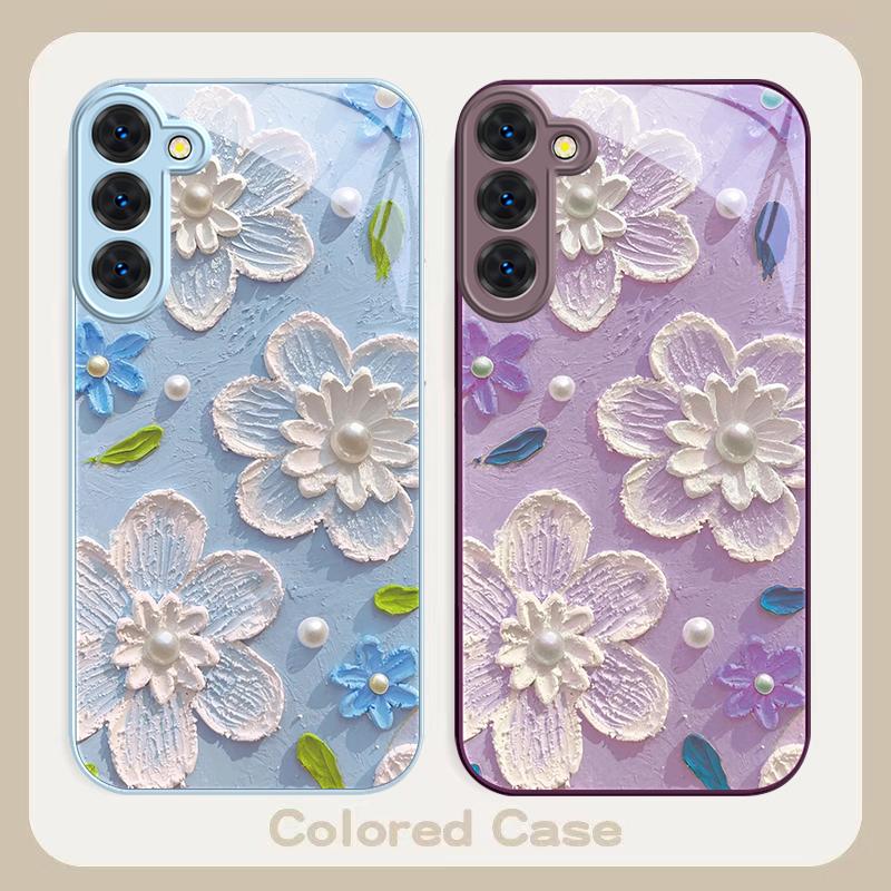 Creme Reis Weiße Blüten Für Samsung S26 S22 S8 S9 S10 S20 Ultra S21 Pro S22 Plus S23 FE S24Ultra S25 Edge S24+ Glas Handyhülle