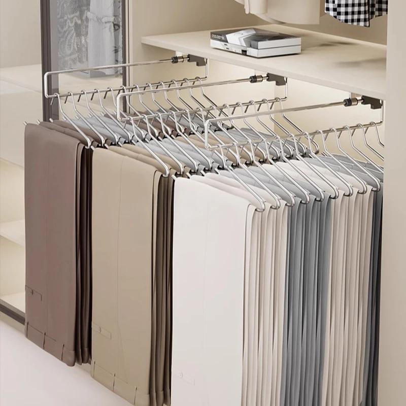 Retractable Closet Hangers Vertical Pull-Out Top Mounted Shallow Cabinet Hanging Rod for Trouser Storage No Hole Drilling Requir