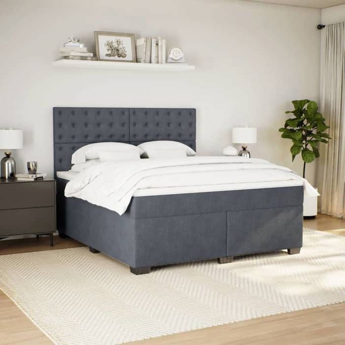 Cadre de lit avec matelas - Maison Exclusive - Velours gris foncé - 180x200cm - Tête de lit réglable