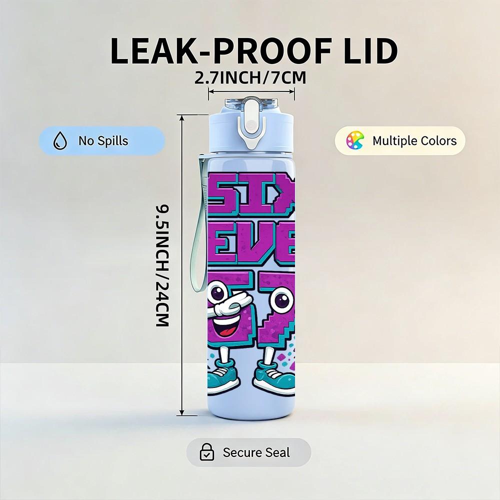 1PC Six Seven Retro Graffiti Letter Print 750ml Color Plastic Sports Water Bottle Leakproof Flip Straw Lid Suitable for Sports Office Home Use